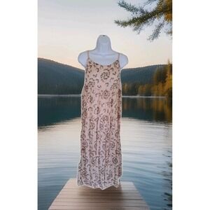 Elena Baldi Maxi Dress M Pink Blush Floral Silk Blend Braided Strap Beachy Boho